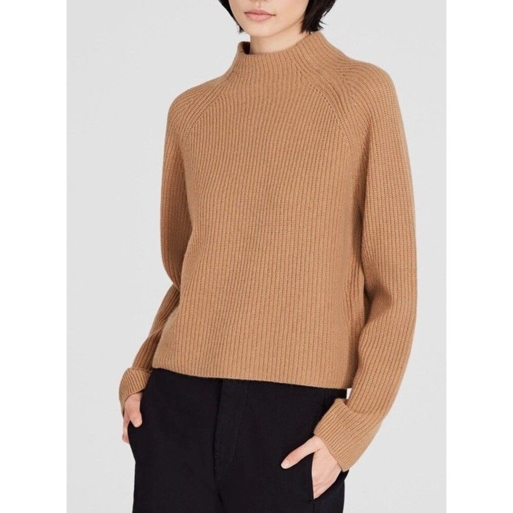 Club Monaco Cashmere Sweater Fisherman Knit Neutral Minimalist Camel color Sz M
